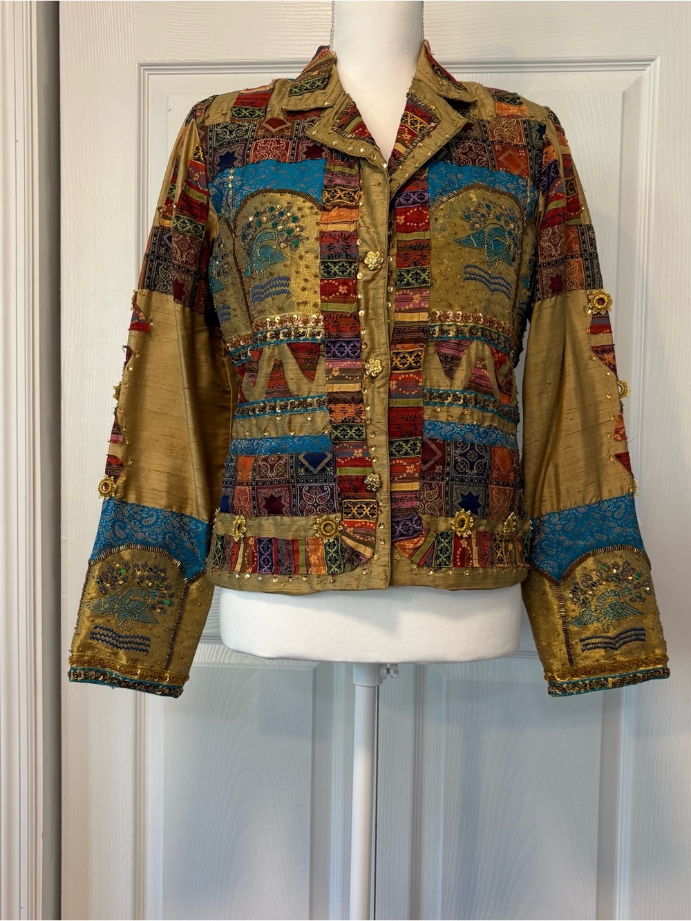 Sandy Starkman Silk Beaded Jacket Boho Festival Wearable Art Small